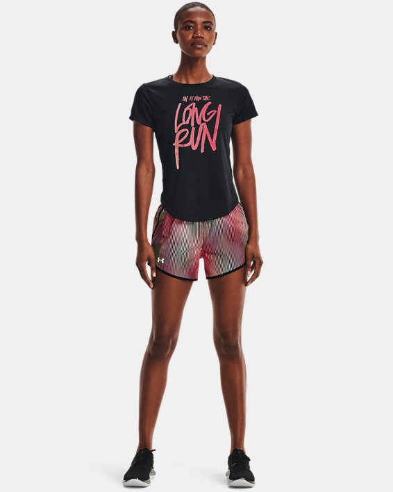 Camiseta de manga corta UA Long Run Graphic para mujer, Black, pdpMainDesktop image number 2